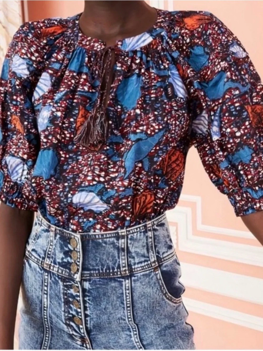 Ulla Johnson Seashell Print Cotton Poplin Puff Sleeve Top Size 6